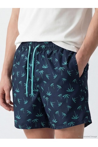 Lcw Swımwear Lacivert Kısa Boy Palmiye Desenli Erkek Deniz Şortu