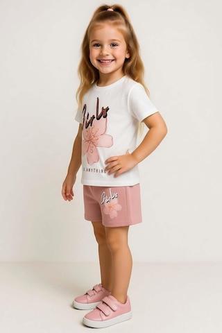 Riccotarz Kız Çocuk Üzeri Girl Yazı Ve Lale Detaylı T-shirt Pudra Şortlu Takım