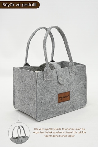 Mordesign Taşınabilir Keçe Çanta Yenidoğan Alt Açma, Kadın Çantası, Ev ve Seyahat Düzenleyici Organizer Gri