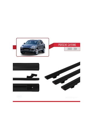 Porsche Cayenne 2003-2011 Arası İle Uyumlu Basic Model Ara Atkı Tavan Barı Siyah 3 Adet