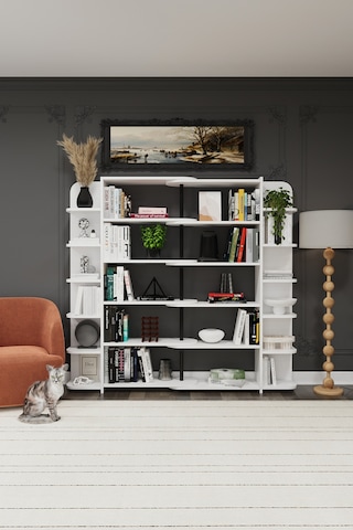 Asra Trend Modern Dönebilen Ayarlanabilir Raflı Ev Ofis Kitaplık %100 Mdf Dekoratif Kütüphane Kitaplık Dk01 Beyaz