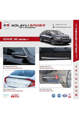 Honda Civic 10 Yan Kapı Çıtası 4 Prç Krom 2016 ve Sonrası