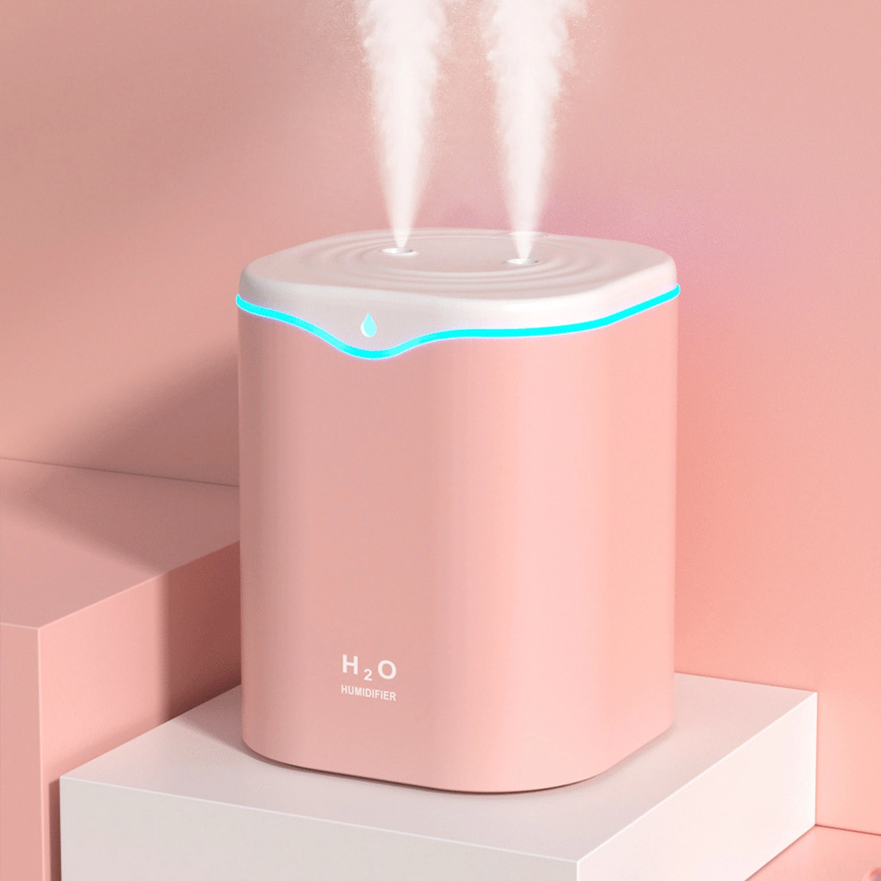 Youtek Ev Ofis İçin 2l Büyük Kapasiteli Çift Burunlu Soğuk Buhar Nemlendirici, Otomatik Kapatma Ve Gece Lambası Özelliği Pembe