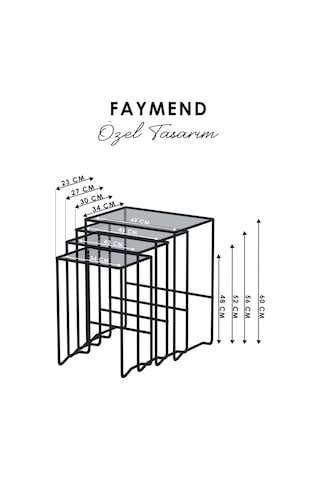 Faymend Mimoza 4 Lü Zigon Sehpa, Metal Sehpa, Cam Sehpa ' Beyaz - Şaffaf' Beyaz - Şeffaf Cam