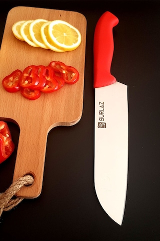 Red Santoku Şef Bıçağı Mutfak Bıçağı Çok Amaçlı Kırmızı