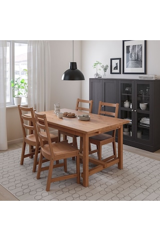 Yemek Masası Takımı, Antika Vernik, 4 Sandalyeli, Açılabilir Abanoz - Beyaz