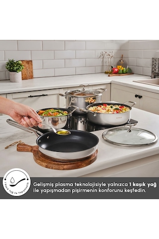 Karaca Plasma Steel 316+ 3Ply Yanmaz Yapışmaz Çelik 7 Parça Tencere Seti