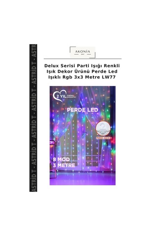 Delux Serisi Parti Işığı Renkli Işık Dekor Ürünü Perde Led Işıklı Rgb 3x3 Metre Lw77 Çok Renkli Rgb