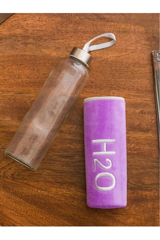 H2o Kadife Kılıflı Cam Matara 600 Ml - Renk Seçenekli Mor