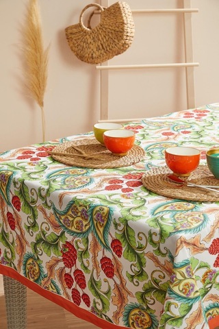 Turuncu Şal Desen Leke Tutmaz Masa Örtüsü