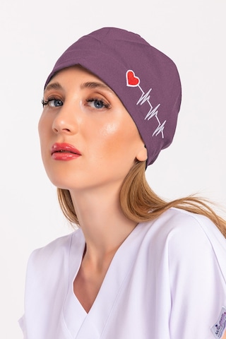 Unisex Leylak Kalp Ritim Nakışlı Doktor Hemşire Hastane Medikal Cerrahi Bonesi Mor