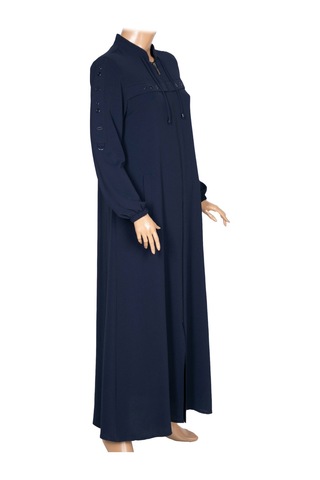 Hesna Kadın Selvi Dokuma Krep Kuş Gözü Aksesuarlı Lacivert Ferace Lacivert