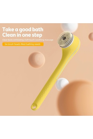 Dancemonkey Şarj Edilebilir 6 Başlıklı Vücut Fırçası - Ipx7 Su Geçirmez, 3 Hızlı Ayar, Koyu Sarı, Sağlıkçılar İçin Sarı