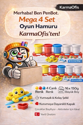 Kidz 4 Lü Büyük Boy Oyun Hamuru 4x150 Gr 4 Renk Yumuşak Çocuk Oyun Hamuru Beyaz