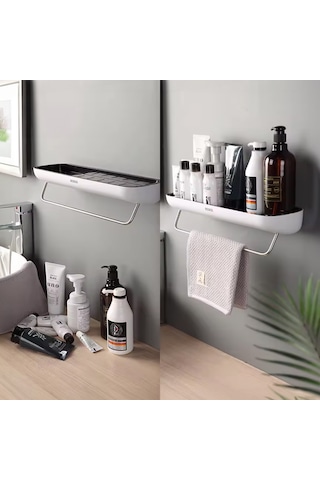 Ecoco Duvara Yapışkanlı Banyo Ve Mutfak Düzenleme Rafı Havlu Askı Beyaz