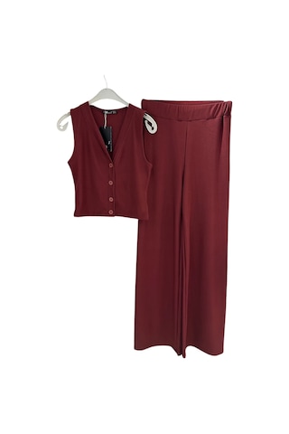 1041 Yelekli Pantolon Takım Bordo