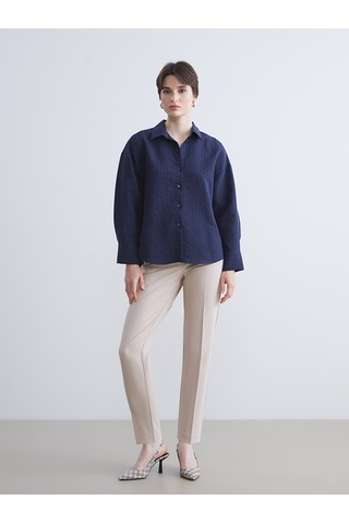 Lcw Vision Lacivert Çizgili Oversize Modal Karışımlı Kadın Gömlek