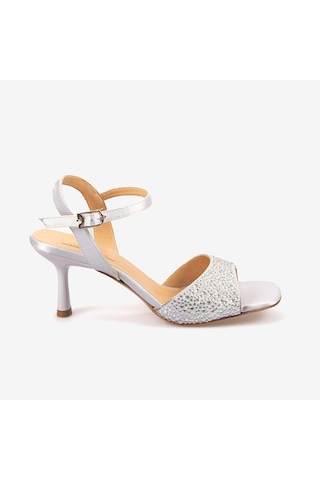 Hawen Angels Kadın Kösele Taban 7,5cm Topuklu Saten Gece & Abiye Ayakkabı 6895-26-v1 Lame