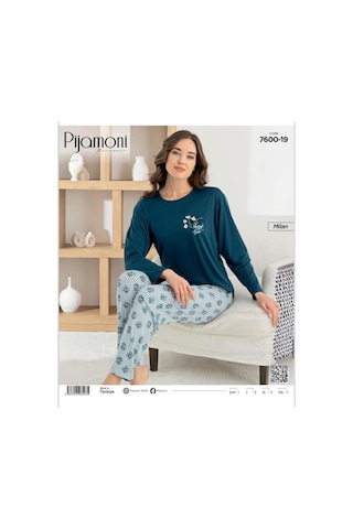 Pijamoni Kadın Milan Bisiklet Yaka Uzun Kol İnce Pijama Takımı 7600/19 - 1 Adet Petrol