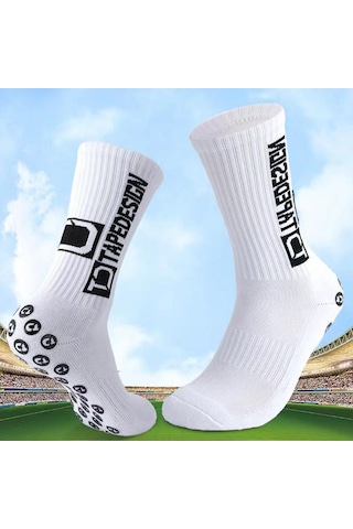 Kaydırmaz Silikon Tabanlı Pro Futbol Çorabı Havlu Taban Dikişsiz Beyaz