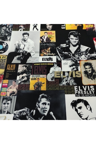 Patchwork Elvis Presley Posterli Dijital Baskılı Kumaş