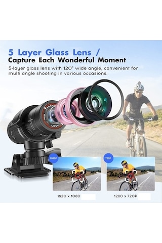 Prestigegoods Hd Spor Aksiyon Kamera H42a, Bisiklet Motosiklet Kask Kamera, Açık Hava Etkinlikleri, Dayanıklı, Su Geçirmez, Kompakt Siyah