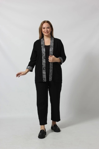 Moda Berray Parlak Detaylı Garnili Büyük Beden Blazer Ceket Siyah