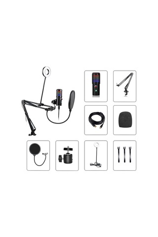 WellSound A6S-B Profesyonel Işıklı Mikrofon Seti