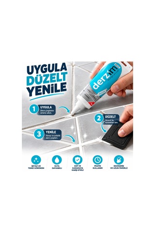 Derzim Beyaz Derz Dolgu 400 G + Kazıma Düzeltme Aparatı, Fayans Seramik Derz Yenileme Macunu, Banyo Mutfak Zemin Ve Duş Alanları İçin Pratik Derz Tamir Ve Yenileme Seti