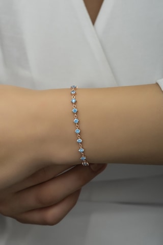 Nereze 925 Ayar Gümüş Rose Sıralı 3 Mm Aquamarin Taşlı Bileklik