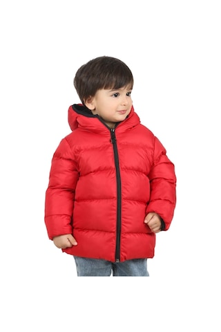 Freemen Erkek Çocuk Kırmızı Polarlı Kürklü Kapüşonlu Su Ve Rüzgar Geçirmez Şişme Kışlık Mont Kırmızı
