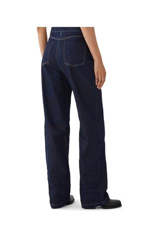 Reborn Society Düz Kesim Yırtık Denim Pantolon Koyu Mavi