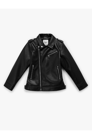 Koton Uzun Kollu Fermuarlı Cepli Kruvaze Yaka Suni Deri Biker Ceket Siyah 6skg20002aw Siyah