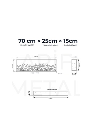 Arif Dekoratif Yapay Elektrikli Şömine - 70x25x15 Cm - Farklı Renk Modları, Kumandalı, Bluetooth