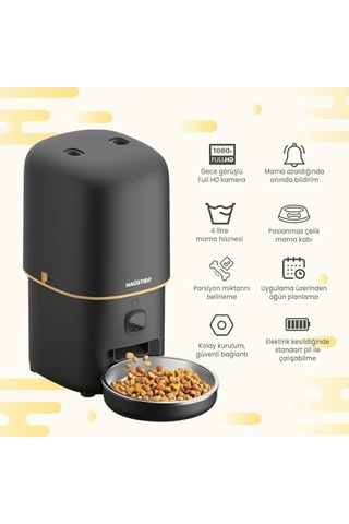Haustier Pf05 Siyah Kameralı 1080p Fhd Gece Görüş Akıllı Otomatik Kedi Mama Kabı, Tuya App-wifi Uzaktan Kontrol,