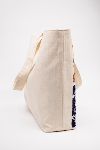 Fabric Craft Bag Kanvas Plaj Çantası Büyük Boy Astarlı Desenli Omuz Çantası Küçük Çantalı 50x35 Krem