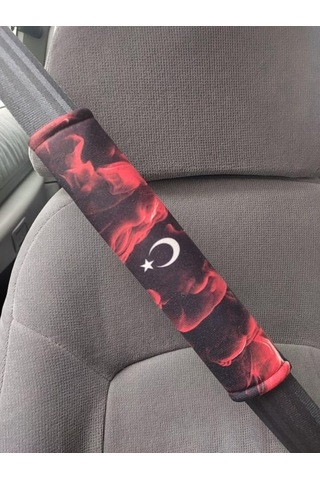 Türk Bayrağı Temalı Emniyet Kemeri Pedi, 26 Cm, 2 Adet