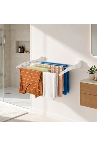Çamaşır Kurutma Askılığı Katlanır Duvara Monte Balkon Banyo Askılık Duvar Tipi Yer Tasarruflu Çamaşırlık 70 Cm Roma Beyaz
