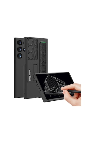 Galaxy S24 Ultra Kılıf Standlı El Tutacaklı Zore Band Kapak Siyah Karbon