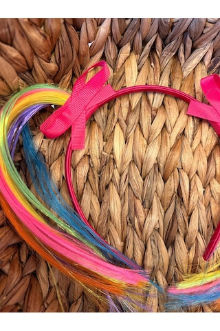 Şehrazat Handmade Unicorn Renkli Yapay Postiş Fiyonklu Taç Toka Çok Renkli
