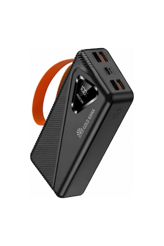 Gk-y433 30000 Mah Powerbank 22.5w Hızlı Şarj Dijital Ekranlı Led Işıklı Dahili Kablolu Taşınabilir Şarj Cihazı Gri Siyah