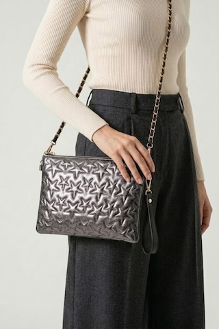 Gl-003 Yıldız Dikişli Kadın El Çantası Clutch Çanta Omuz Çantası Çapraz Çanta Pörtföy Çanta Füme