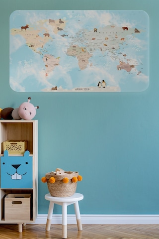 Eğitici Dünya Haritası Dünya Atlası Çocuk Ve Bebek Odası Duvar Sticker -60x105-3828 Çok Renkli