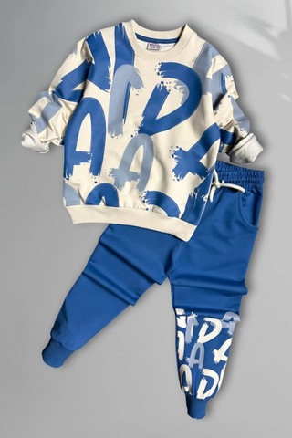 Harf Desenli Mavi Renk Erkek Çocuk Eşofman Takım Mavi