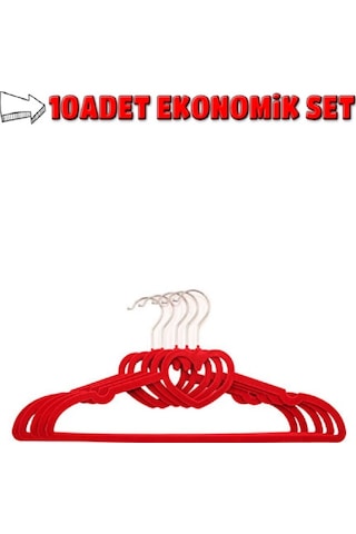 10 Adet Premium Kadife Pantolon Elbise Askısı Yüksek Kalite Kırmızı Mh01 Kırmızı