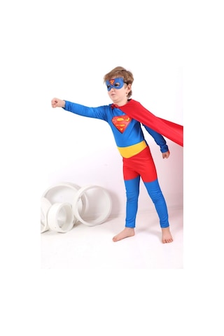 Tarzkids Erkek Çocuk Mavi-kırmızı Süperman Kostüm Kırmızı-Mavi