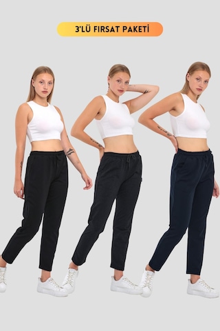 3'lü Kadın Lacivert Klasik Cepli Eşofman Altı Siyah - Lacivert - Antrasit