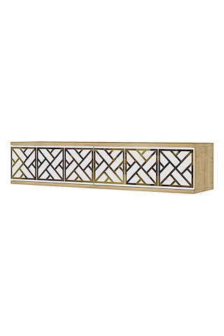 Tda1238dbg - Arex120 Duvara Montaj Tv Stand, Tv Rafı, Tv Sehpası Safirmeşe - Beyaz - Gold 120cm