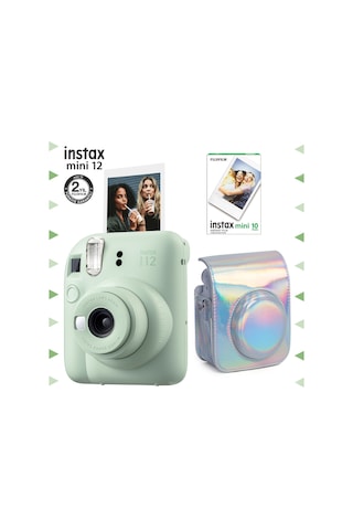Fujifilm Instax Mini 12 Fotoğraf Makinesi + 10'lu Film + Parlak Kılıf Yeşil