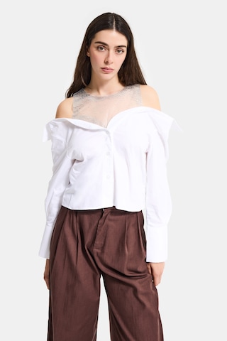 Itsbasic Kadın Beyaz Oversize Tül Dantelli Özel Tasarım Gömlek